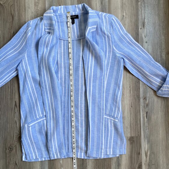 Ellen Tracy Blue & White Striped Linen Blend Blazer, Size Small - Picture 10 of 11